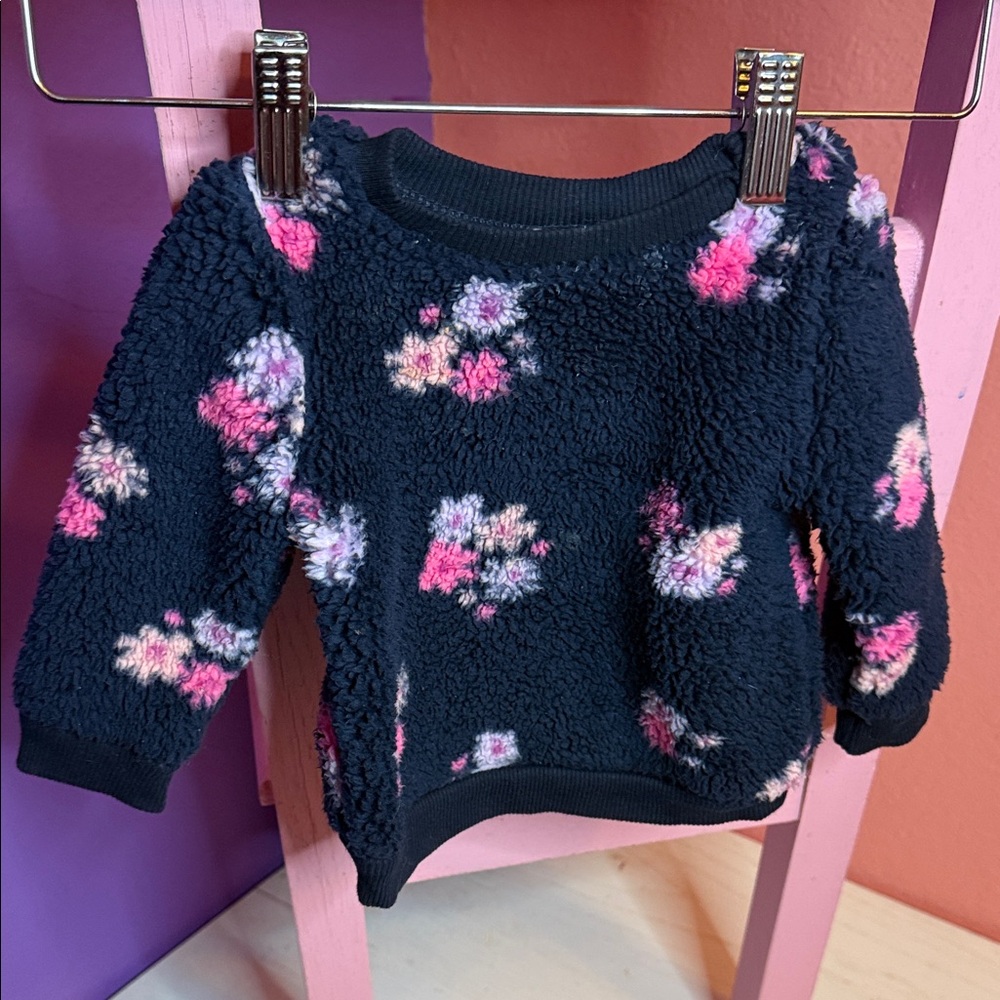 Cat & Jack Navy Fleece with Pink and White Floral Accents
